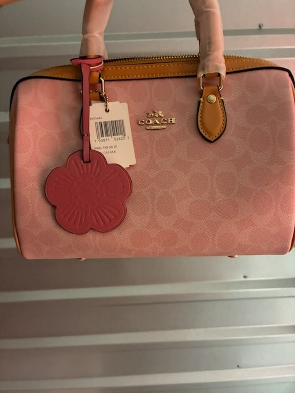 Coach Pink Leather Satchel with Floral Charm and Gold Hardware - Picture 9 of 10